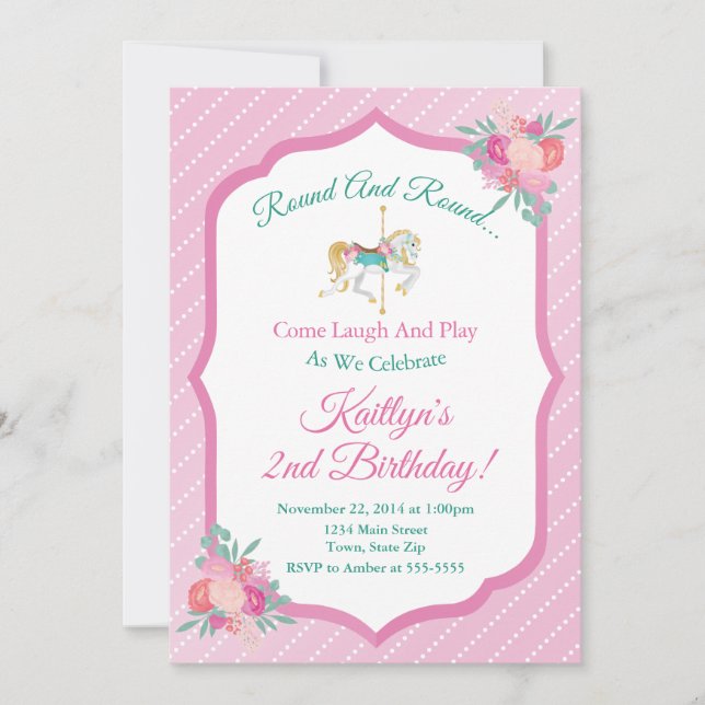Carousel Birthday Invitation Merry Go Round (Front)