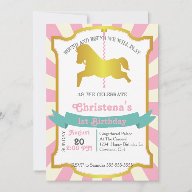 Carousel Birthday Party Invitation (Front)