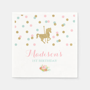 Carousel Birthday Party Napkin Pink Gold Carousel