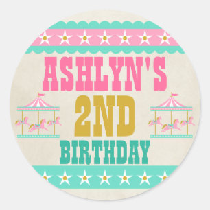 Carousel Birthday Party Personalised Classic Round Sticker