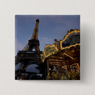 Carousel by the Eiffel Tower in the evening, 15 Cm Square Badge