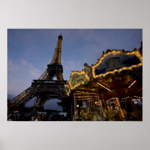 Carousel by the Eiffel Tower in the evening, Poster