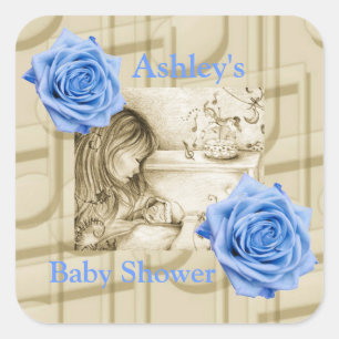 Carousel Dreams Blue Roses & Music Square Stickers