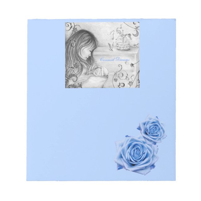 Carousel Dreams Blue Roses Small Notepad (Front)