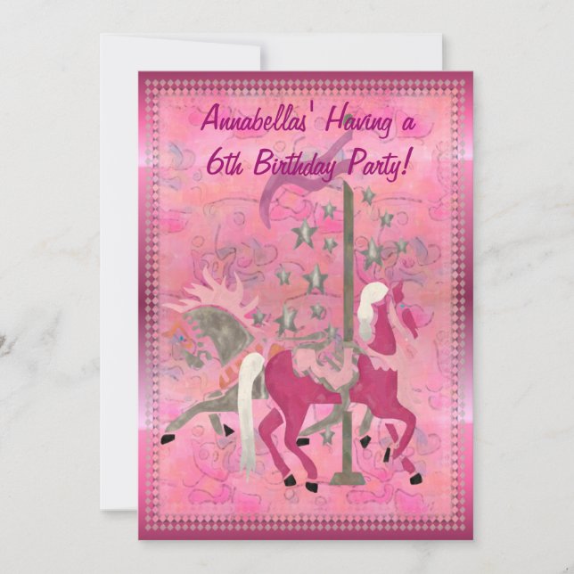 Carousel Dreams Custom Girls Birthday Announcement (Front)