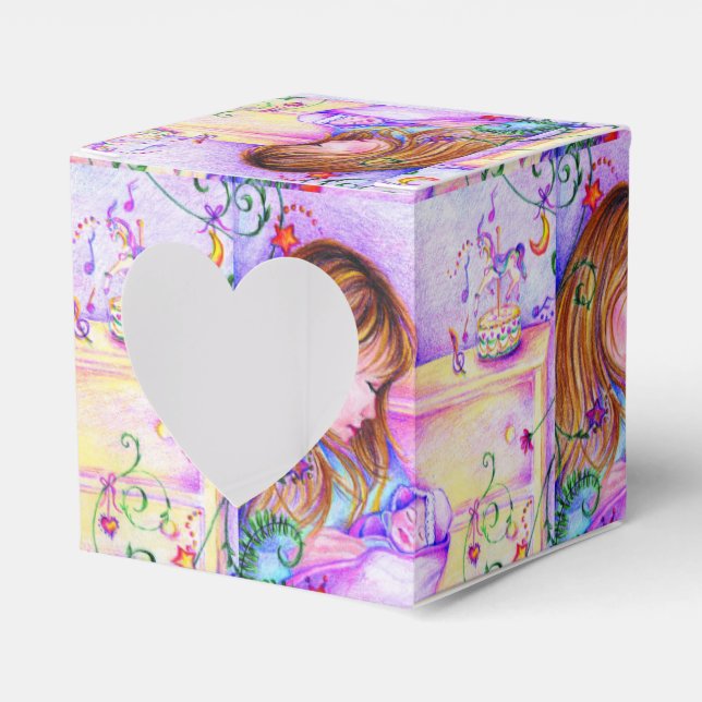 Carousel Dreams Heart Square Baby Favour Box (Front Side)