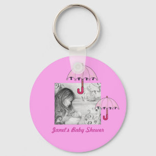 Carousel Dreams Pink Umrella Button Keychain