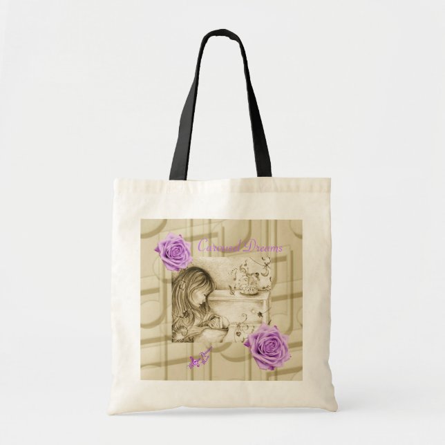 Carousel Dreams Purple Roses & Music Budget Tote (Front)