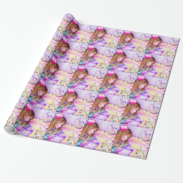 Carousel Dreams Valentines Day Wrapping Paper (Unrolled)