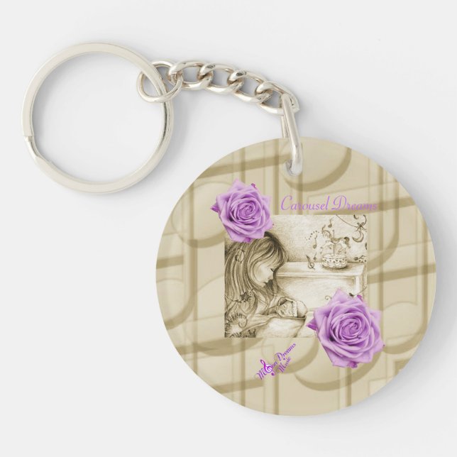 Carousel Dreams Vintage Rose Circle Keychain (Front)
