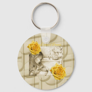 Carousel Dreams Vintage Yellow Rose Keychain