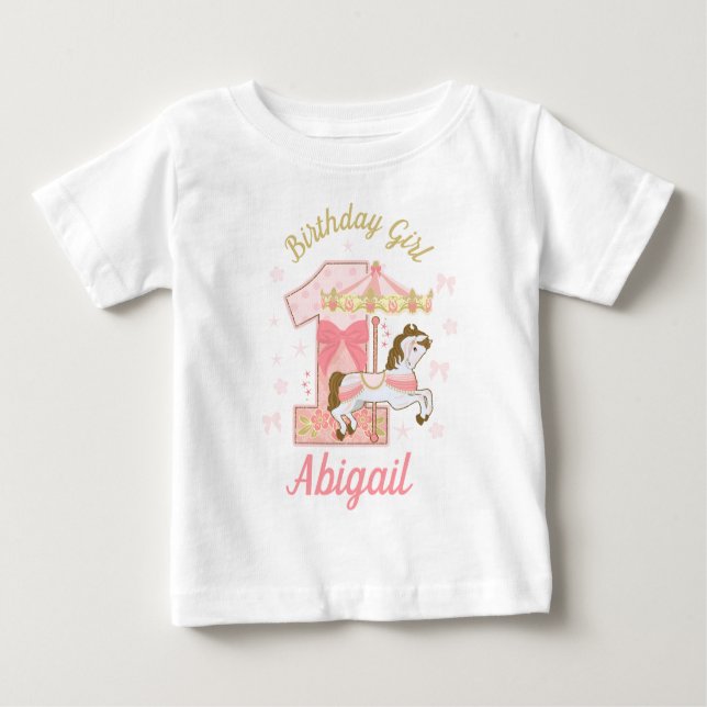Carousel First Birthday Girl Baby T-Shirt (Front)