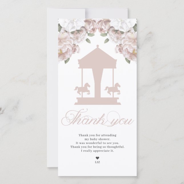 Carousel Floral Soft Pink Baby Shower Thank You Card (Front)