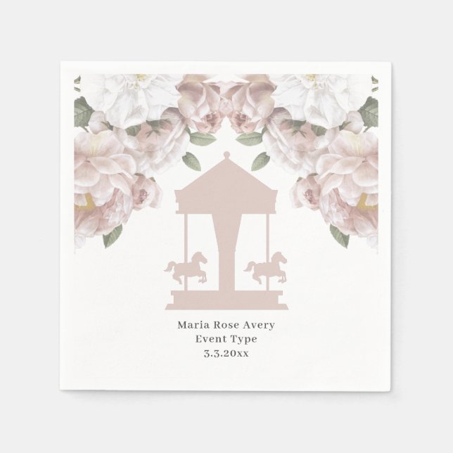 Carousel Floral Soft Pink Personalised Napkin (Front)