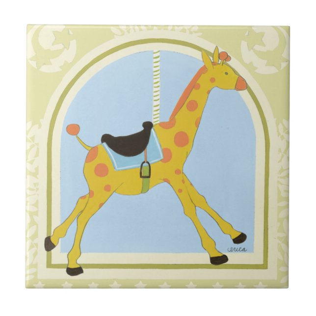 Carousel Giraffe by June Erica Vess Ceramic Tile (Front)
