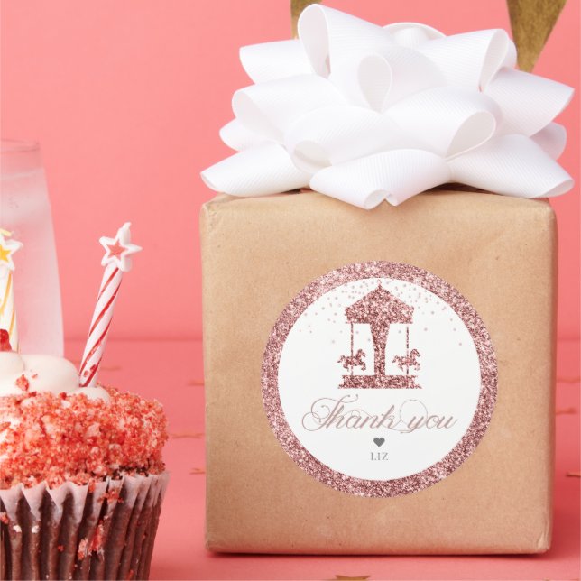 Carousel Glitter Birthday  Classic Round Sticker (Party)