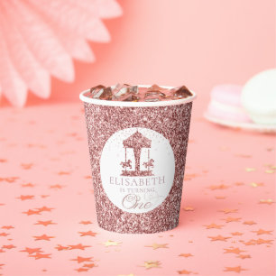 Carousel Glitter Personalised First Birthday Paper Cups