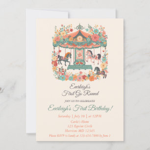 Carousel Go Round First Birthday  Invitation