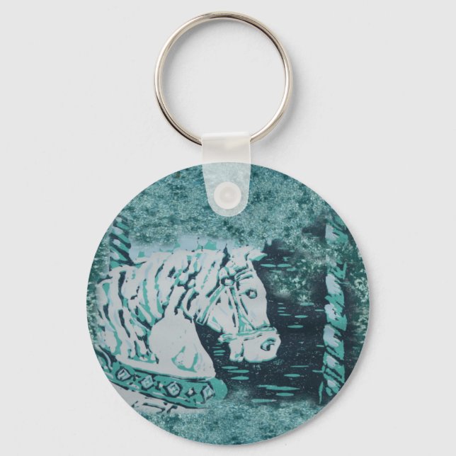 Carousel Horse Aquamarine Key Ring (Front)