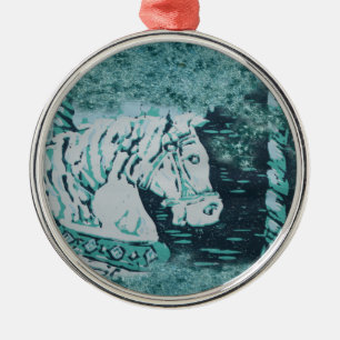 Carousel Horse Aquamarine Metal Tree Decoration