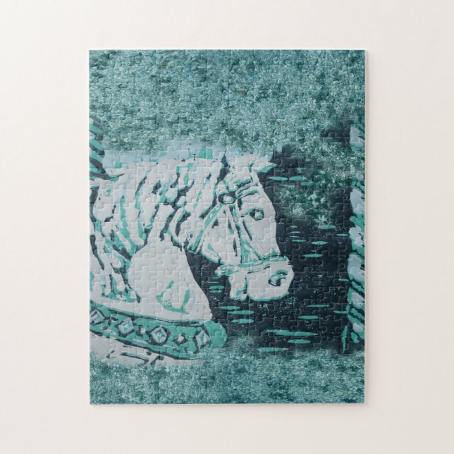 Carousel Horse Aquamarine Puzzle - Jigsaw (Vertical)