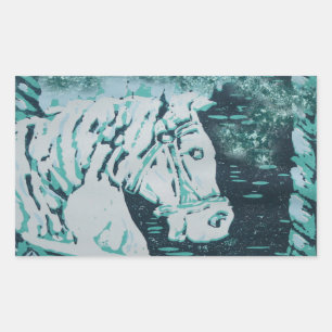 Carousel Horse Aquamarine Rectangular Sticker