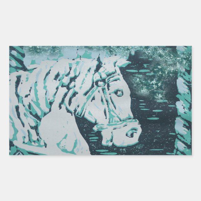 Carousel Horse Aquamarine Rectangular Sticker (Front)