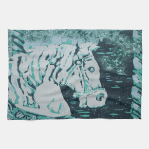 Carousel Horse Aquamarine Tea Towel