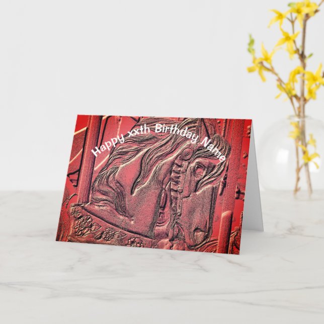 Carousel Horse Art Birthday Card (Yellow Flower)