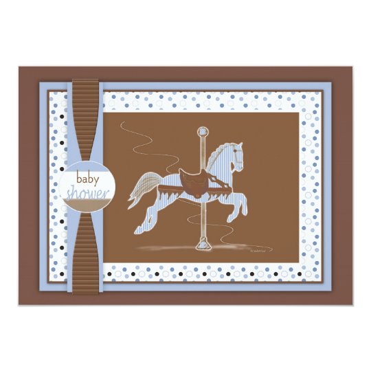 Carousel Horse Baby Boy Shower Inviation Card
