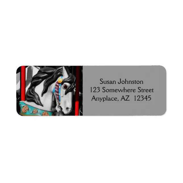 Carousel Address Labels Carousel Horse Black And White Address Label Return Address Label | Zazzle