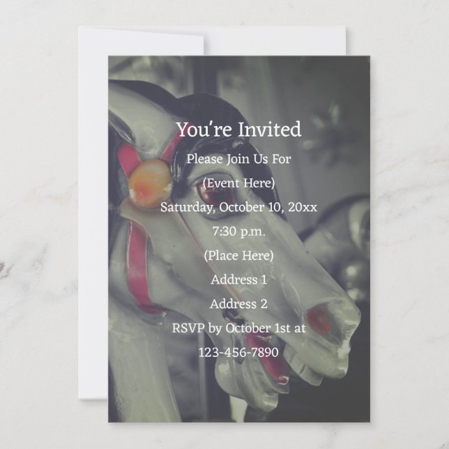 Carousel Horse Black And White Party Invitation (Front)