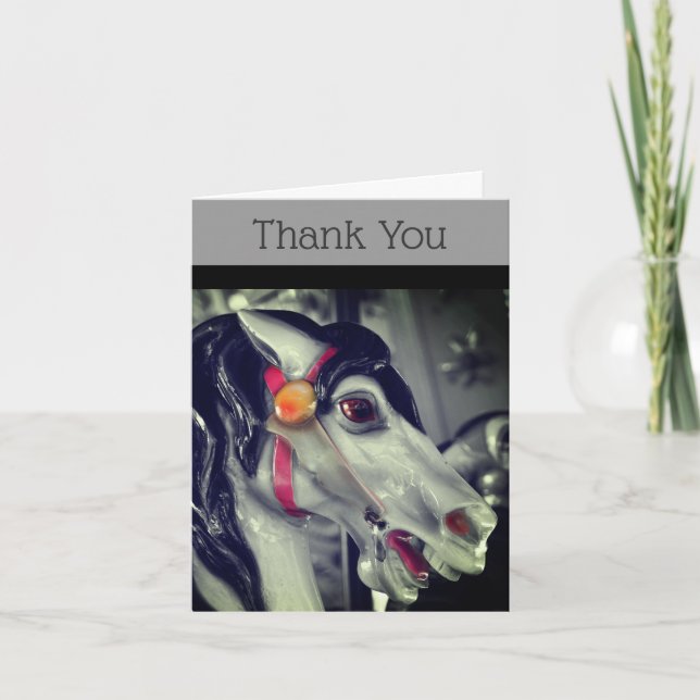 Carousel Horse Black And White Thank You Card (Front)