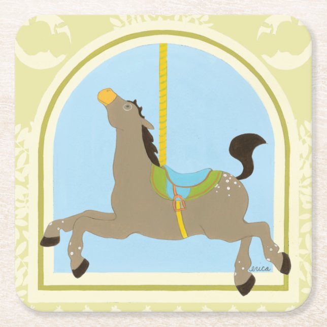 Carousel Horse by June Erica Vess Square Paper Coaster (Front)