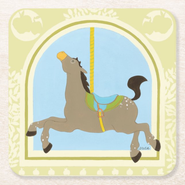 Carousel Horse by June Erica Vess Square Paper Coaster (Front)