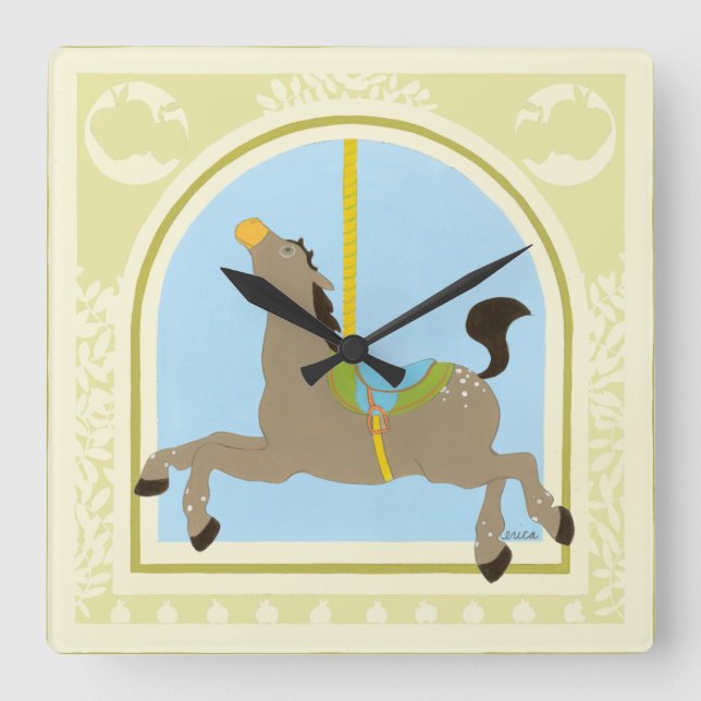 Carousel Horse by June Erica Vess Square Wall Clock (Front)