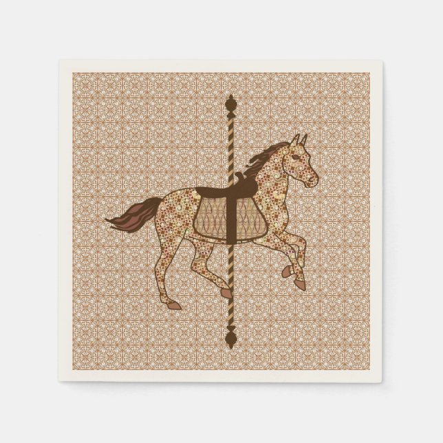 Carousel Horse - Chocolate Brown and Tan Napkin (Front)