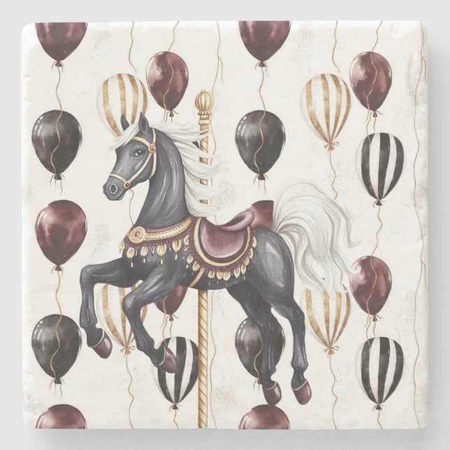 Carousel Horse Circus Balloons Stone Coaster (Front)