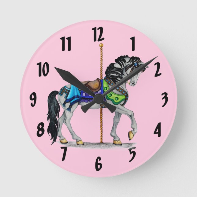 Carousel Horse Clock ~ Pink (Front)