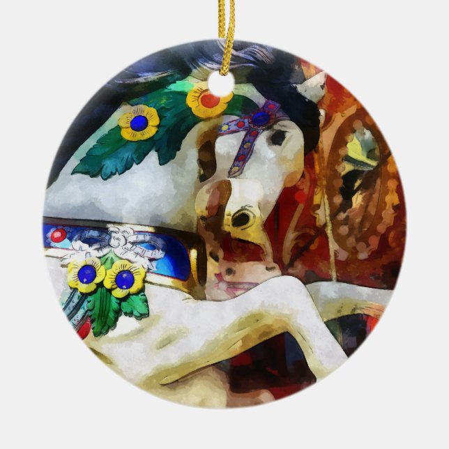 Carousel Horse Closeup Ceramic Tree Decoration (Front)