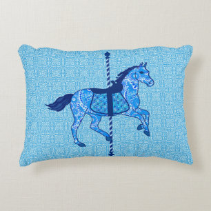 Carousel Horse - Cobalt and Sky Blue Decorative Cushion