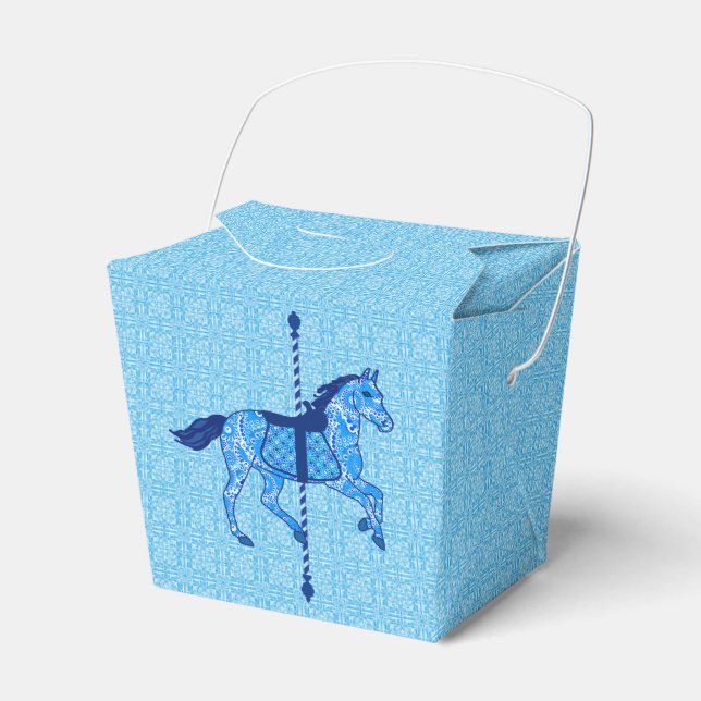 Carousel Horse - Cobalt and Sky Blue Favour Box (Front Side)