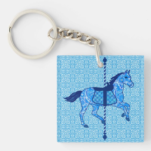 Carousel Horse - Cobalt and Sky Blue Key Ring (Front)