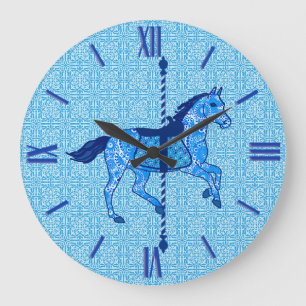 Carousel Horse - Cobalt and Sky Blue Large Clock