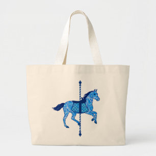 Carousel Horse - Cobalt and Sky Blue Large Tote Bag
