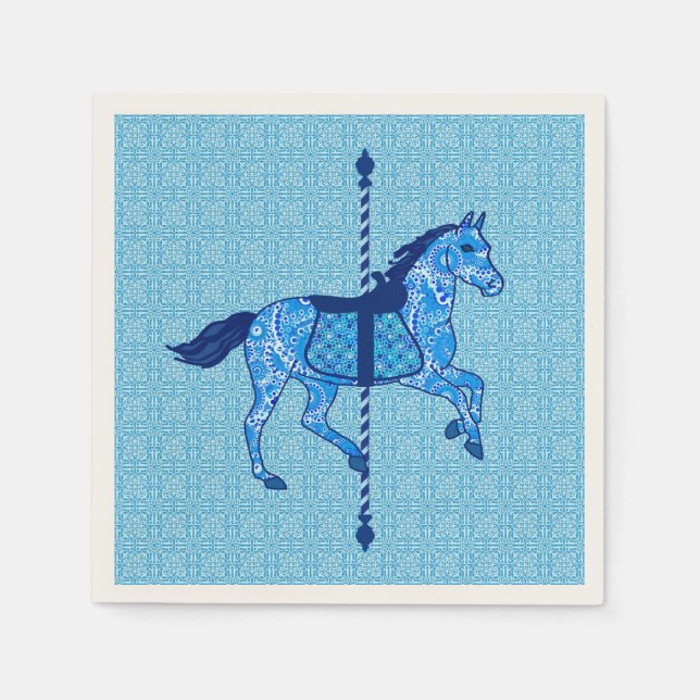 Carousel Horse - Cobalt and Sky Blue Napkin (Front)