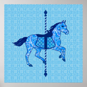 Carousel Horse - Cobalt and Sky Blue Poster