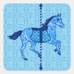 Carousel Horse - Cobalt and Sky Blue Square Sticker