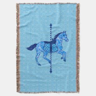 Carousel Horse - Cobalt and Sky Blue Throw Blanket