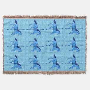 Carousel Horse - Cobalt and Sky Blue Throw Blanket